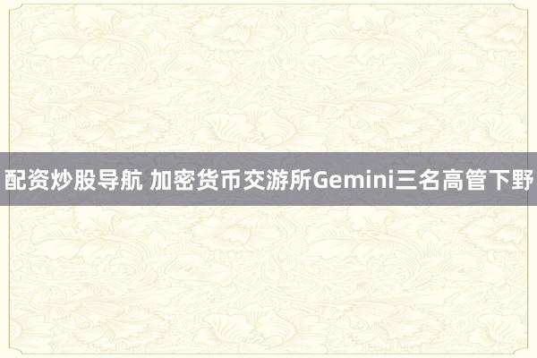 配资炒股导航 加密货币交游所Gemini三名高管下野