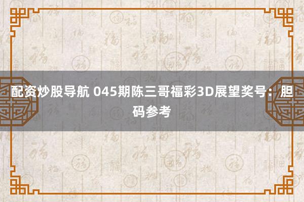配资炒股导航 045期陈三哥福彩3D展望奖号：胆码参考